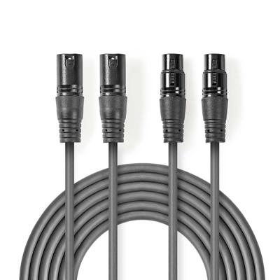 Gebalanceerde XLR-Audiokabel | 2x XLR 3-pins male - 2x XLR 3-pins female | 3,0 m | Grijs