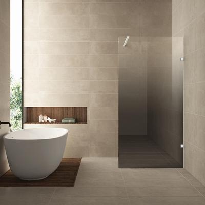 Inloopdouche Rechts Wiesbaden Less 90x200 cm 8 mm Nano Spiegelrook- naar Helder Glas Mat Wit