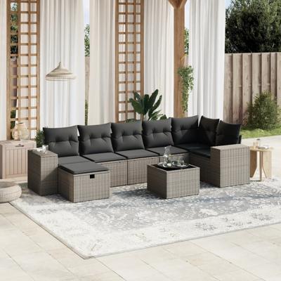 7-delige Loungeset met kussens poly rattan lichtgrijs