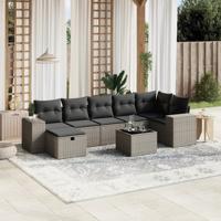 7-delige Loungeset met kussens poly rattan lichtgrijs - thumbnail
