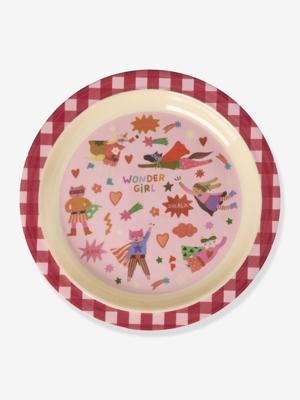 Kindermelamine bord HERO roze RICE roze, geruit