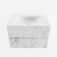 MONDIAZ VICA 70cm badmeubel onderkast Carrara 2 lades. Wastafel MOON midden 1 kraangat, kleur Talc. - thumbnail
