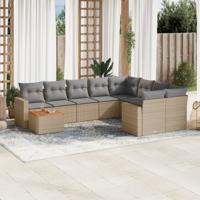 10-delige Loungeset met kussens poly rattan beige - thumbnail