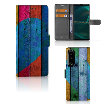 Sony Xperia 5III | Book Style Case | Wood Heart - Cadeau voor je Vriend
