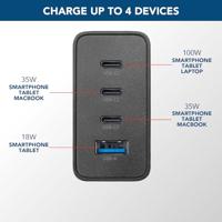Cellularline ACHUSBGAN4WAL100WK USB-oplader 100 W 1x USB-A, 3x USB-C USB PD Zwart Snellader - thumbnail