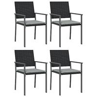 Tuinstoelen 4 st met kussens 54x62,5x89 cm poly rattan zwart - thumbnail