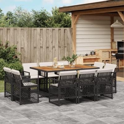 11-delige Tuinset met kussens poly rattan zwart