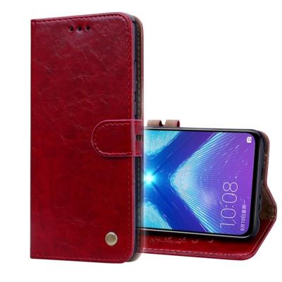 Business stijl olie Wax textuur horizontale Flip lederen case voor Huawei Honor 8X met houder & kaartsleuven & portemonnee (rood)