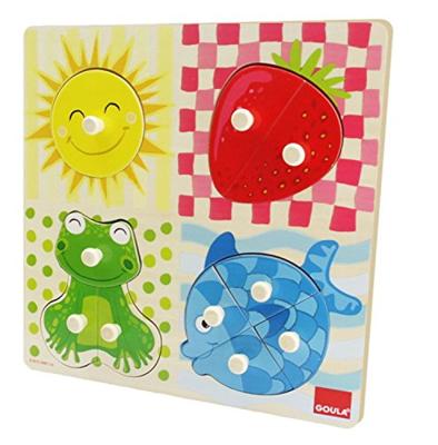 Goula puzzel - houten knopjespuzzel 4 kleuren - 4 stukjes