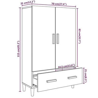 Hoge kast 70x31x115 cm bewerkt hout sonoma eikenkleurig