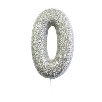 Nummerkaars &apos;0&apos; Glitter Zilver