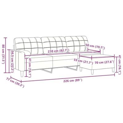 Driezitsbank met voetenbank 210 cm fluweel roze