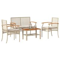 4-delige Loungeset met kussens poly rattan beige - thumbnail