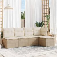 5-delige Loungeset met kussens poly rattan beige - thumbnail