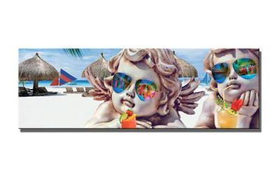 Schilderij - Lieve engeltjes op het strand, 120x40cm. Incl haakjes om op te hangen