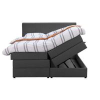 Boxspring met opbergruimte Liv geblokt - antraciet - 140x200 cm - Leen Bakker - thumbnail