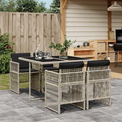 5-delige Tuinset met kussens poly rattan lichtgrijs