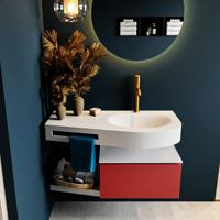 MONDIAZ RIVA 100cm badmeubel onderkast / planchet kleur Fire met 1 lade. Wastafel DULCET rechts 1 kraangat kleur Talc. - thumbnail