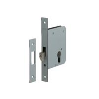 Nemef 698 Schuifdeurslot | DM55mm | voorplaat staal gelakt 20x170mm rechthoekig | stalen verende haakschoot | sluitplaat P 698 | DR 1+2+3+4 - - thumbnail