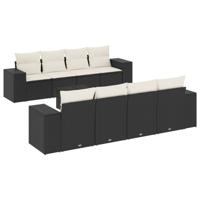 9-delige Loungeset met kussens poly rattan zwart - thumbnail