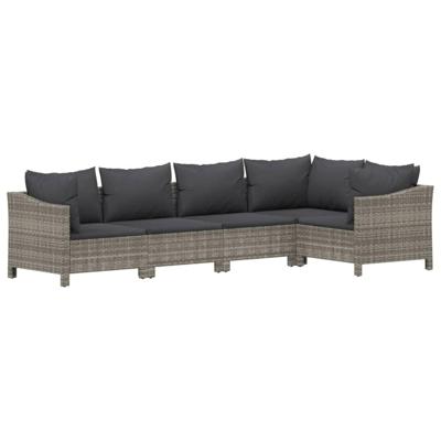 5-delige Loungeset met kussens poly rattan grijs 5-delige Loungeset met kussens poly rattan grijs