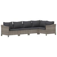 5-delige Loungeset met kussens poly rattan grijs - thumbnail