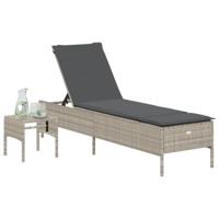 Ligbed met tafel en kussen poly rattan lichtgrijs - thumbnail