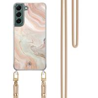 Samsung Galaxy S22 Plus hoesje met beige koord - Marmer waves - thumbnail