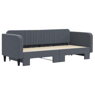 Slaapbank met onderschuifbed 90x200 cm fluweel donkergrijs