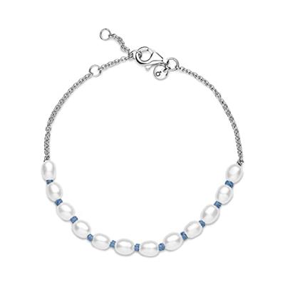 Pandora 591689C01 Armband Pearls zilver-zoetwaterparel-textiel wit-blauw Pandora 591689C01 Armband Pearls zilver-zoetwaterparel-textiel wit-blauw