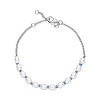 Pandora 591689C01 Armband Pearls zilver-zoetwaterparel-textiel wit-blauw - thumbnail
