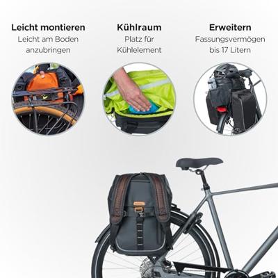 Basil miles tarpaulin fietsrugzak nordlicht - waterdichte zwarte rugzak voor fietsers - 17l - unisex - sportief - zwart