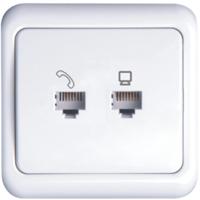 Wit UTP RJ45 Wandcontactdoos Inbouw - CAT5E & Telefoonaansluiting - thumbnail