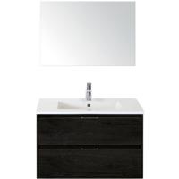 Porto Badmeubelset 90 cm - Black Oak - Keramische Wastafel Wit Slim met Spiegel - thumbnail