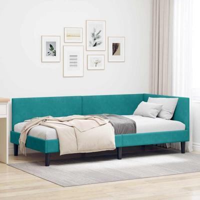 Hoekbedframe Turquoise 90 x 200 cm Fluweel en Engineered hout