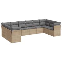 10-delige Loungeset met kussens poly rattan beige - thumbnail