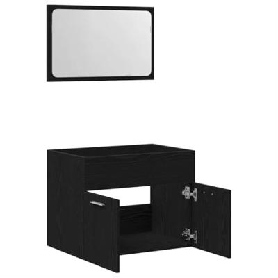 2-delige Badkamermeubelset bewerkt hout zwart eikenhout 2-delige Badkamermeubelset bewerkt hout zwart eikenhout