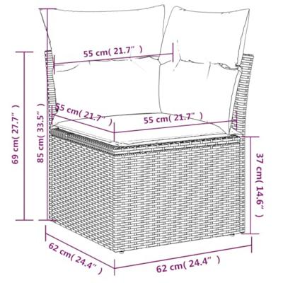 Tuinhoekbank met kussens poly rattan grijs