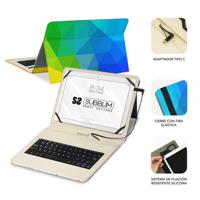 SUBBLIM Tabletbeschermhoes met micro-USB-toetsenbord, Spaans toetsenbord, van 10,1 inch tot 11 inch, magneetsluiting, USB C, compatibel met Android-apparaten (RIANGUL) - thumbnail