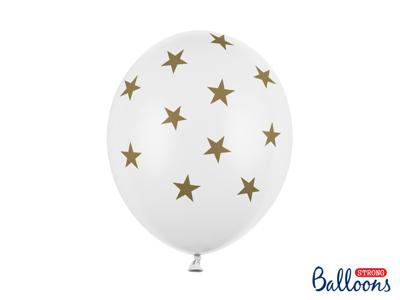 6 Witte Ballonnen Met Sterren Print Goud