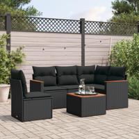 6-delige Loungeset met kussens poly rattan zwart - thumbnail
