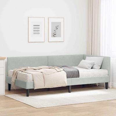 Hoekbedframe met Matras Anders 2 pcs Lichtgrijs Fluweel
