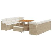 Tuinbankenset met kussen 11 pcs Beige poly rattan - thumbnail