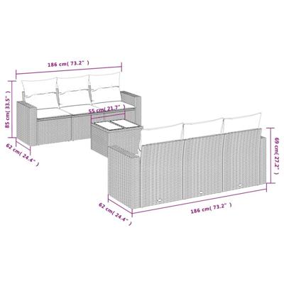 7-delige Loungeset met kussens poly rattan beige
