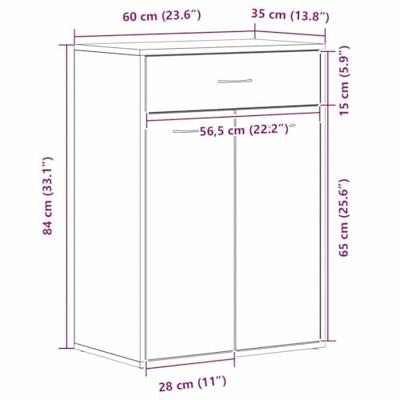 VidaXL Schoenenrek met lade zwart eiken 60 x 35 x 84 cm bewerkt hout VidaXL Schoenenrek met lade zwart eiken 60 x 35 x 84 cm bewerkt hout
