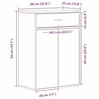 VidaXL Schoenenrek met lade zwart eiken 60 x 35 x 84 cm bewerkt hout - thumbnail