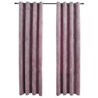 VidaXL Gordijnen verduisterend met ringen 2 st 140x225 cm fluweel roze - thumbnail