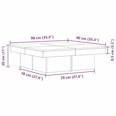 Salontafel Zwart eiken 90 x 90 x 28 cm Bewerkt hout