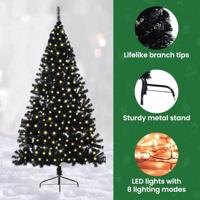 VidaXL Kunstmatig voorverlicht kerstboom met 300 led zwart 180 cm pvc - thumbnail