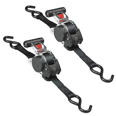 Masterlock Set of 2 retractable ratchet tie downs with S hooks 3m - colour : blac - 3238EURDAT